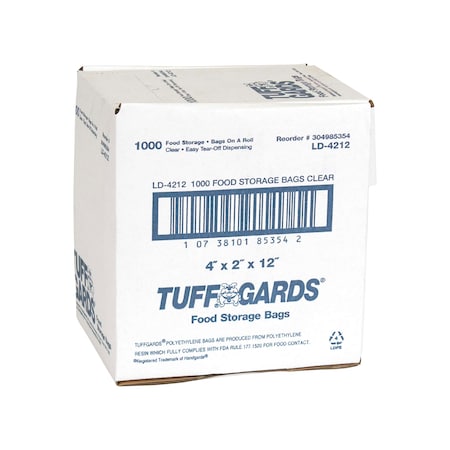 Tuffgards Handgards Tuffgards Low Density Poly Roll 4"x2"x12" Food Bag, PK1000 304985354